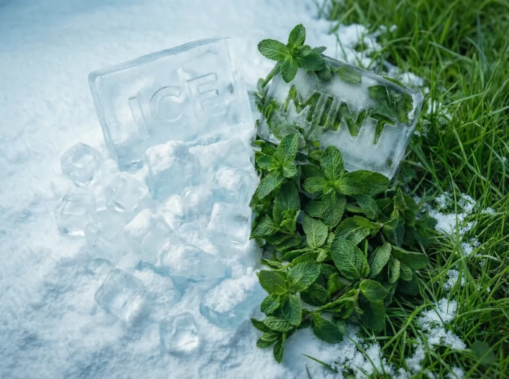 A side-by-side comparison of ice and mint sensations, highlighting how Mezza North delivers a pure cooling effect compared to herbal mint.